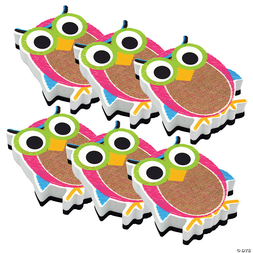 Ashley Productions Magnetic Whiteboard Eraser, Burlap Scribble Owl, Pack of 6 Image