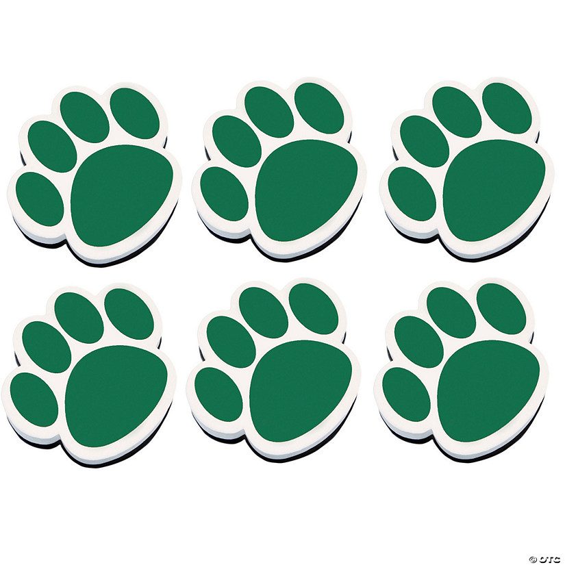 Ashley Productions Magnetic Whiteboard Eraser, Green Paw, Pack of 6 Image