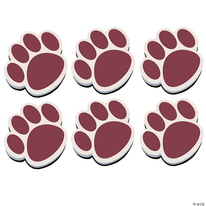 Ashley Productions Magnetic Whiteboard Eraser, Maroon Paw,Pack of 6 Image