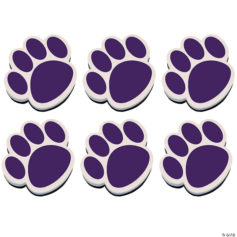 Ashley Productions Magnetic Whiteboard Eraser, Purple Paw, Pack of 6 Image