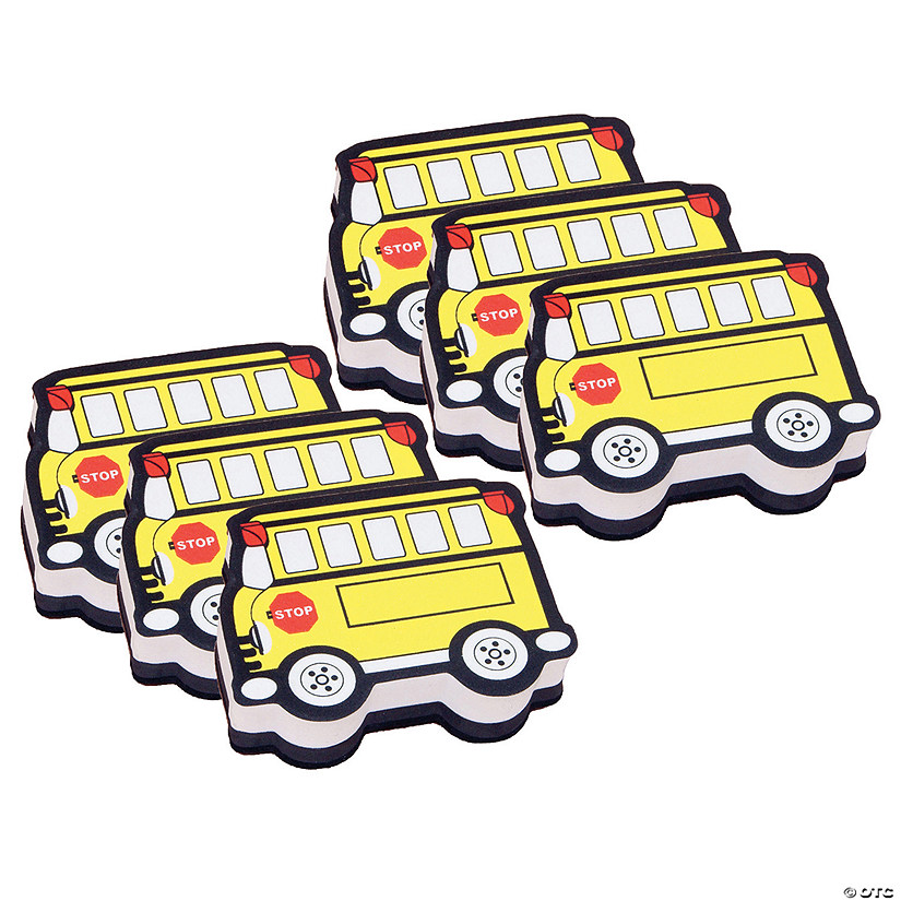 Ashley Productions Magnetic Whiteboard Eraser, School Bus, Pack of 6 Image