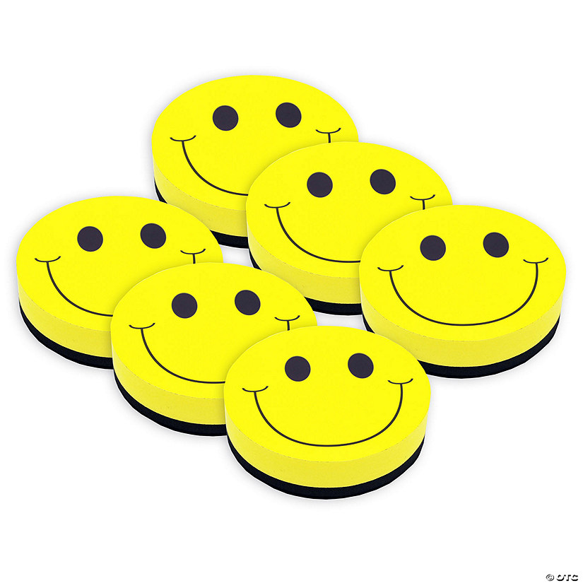 Ashley Productions Magnetic Whiteboard Eraser, Smile Face, Pack of 6 Image