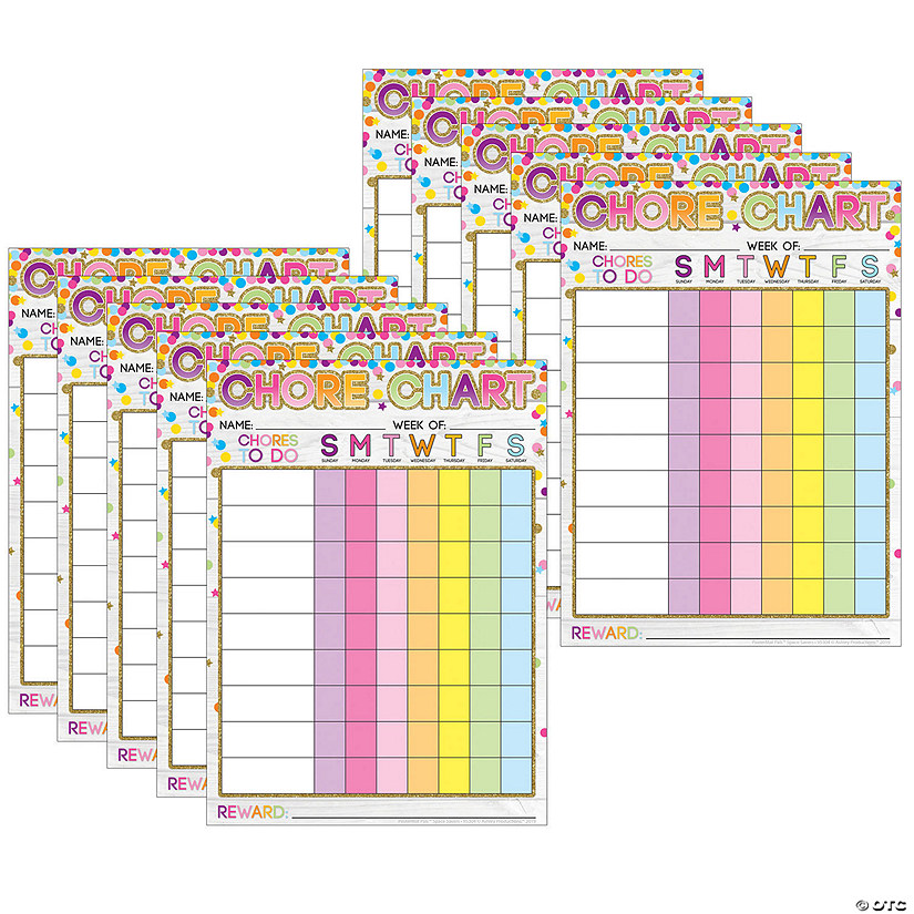 Ashley Productions Smart Poly PosterMat Pals Space Savers, 13" x 9-1/2", Chores Chart, Confetti Style, Pack of 10 Image