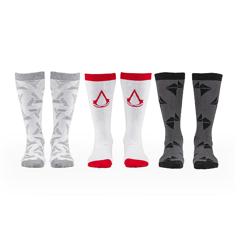 Assassins Creed Icons Mens Crew Socks  Video Game Socks  3 Pairs Size 9-12 Image