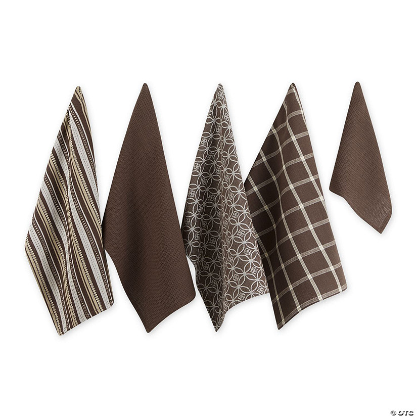 Assorted Dark Brown Dishtowel & Dishcloth (Set Of 5) Image