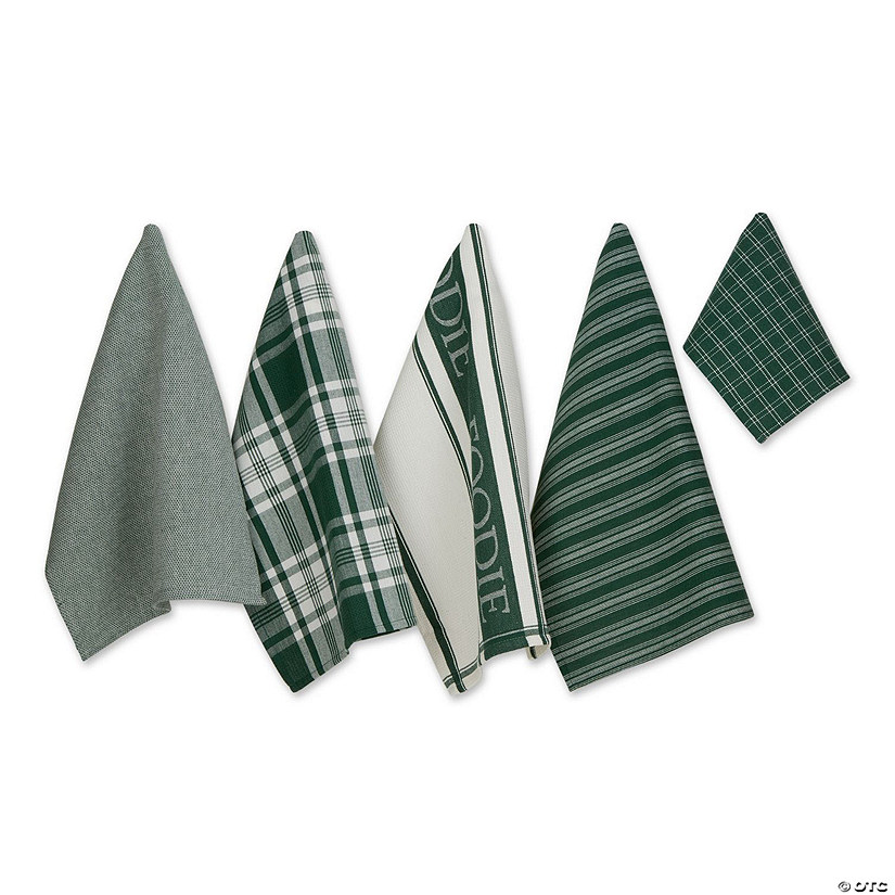 Assorted Dark Green Foodie Dishtowel And Dishcloth (Set Of 5) Image