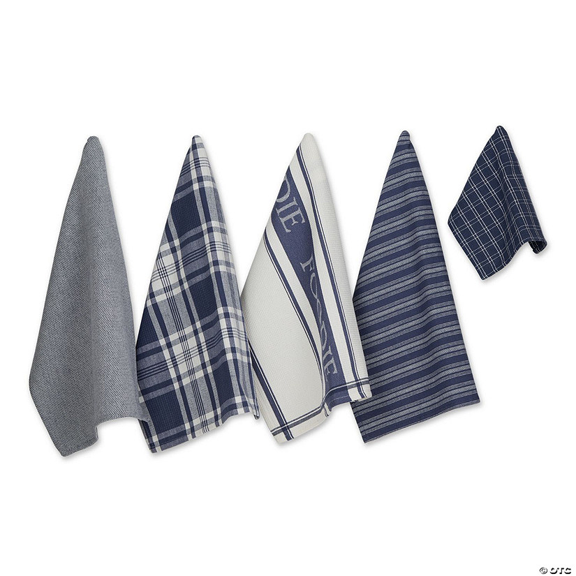 Assorted French Blue Foodie Dishtowel And Dishcloth (Set Of 5) Image