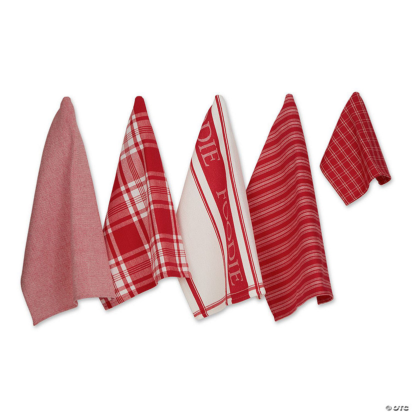Assorted Red Foodie Dishtowel And Dishcloth (Set Of 5) Image
