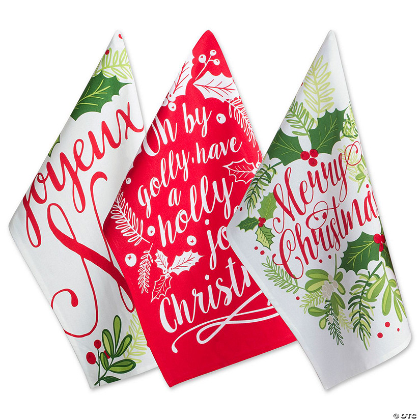 Assorted Red/Green Boughs Of Holly Printed Dishtowel (Set Of 3) Image