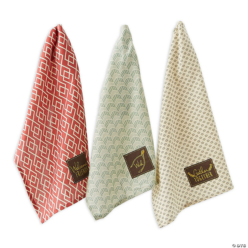 Assorted Rustic Fall Embellished Dishtowel (Set Of 3) Image