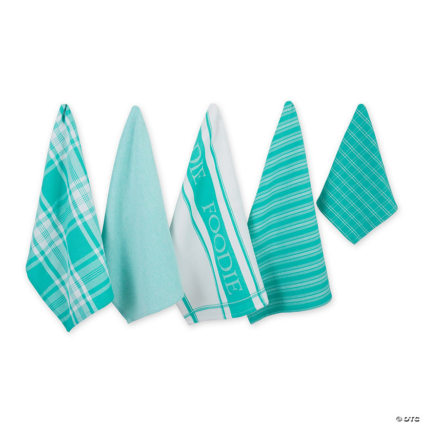 Assorted Teal Foodie Dishtowel & Dishcloth (Set Of 5) | Oriental Trading