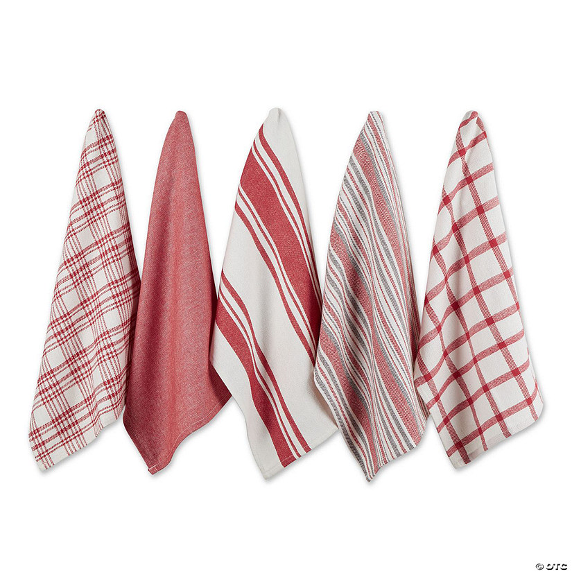 Asst Red Woven Dishtowels (Set Of 5) Image