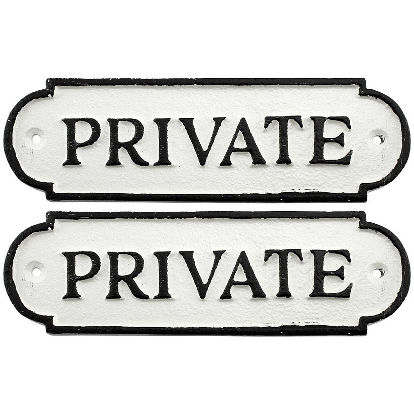 AuldHome Cast Iron Private Signs (2-Pack); Rustic Style Restricted Area Door Plaques Image
