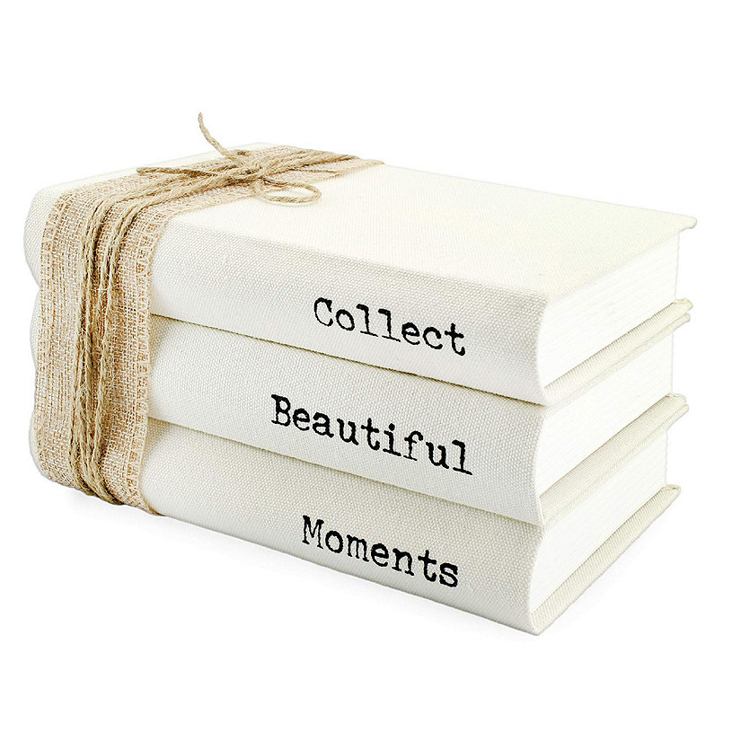 AuldHome Design Faux Book Stack: Collect Beautiful Moments Decorative Book Set with Burlap Ribbon Wrap Image
