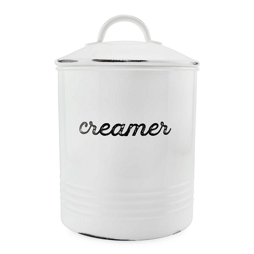 AuldHome Enamelware White Creamer Canister; Rustic Distressed