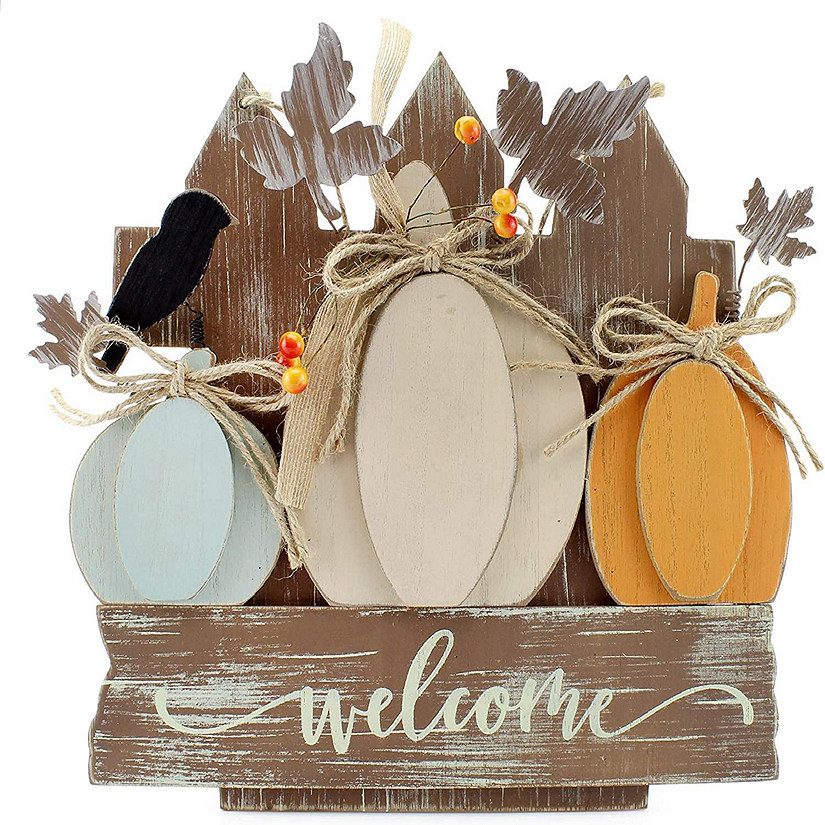 AuldHome Farmhouse Fall Door Sign, Wooden Door Decoration 12.5 x 12 Inches Image