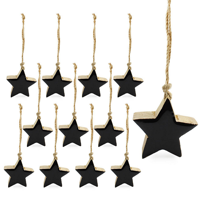 AuldHome Farmhouse Star Ornaments (Black, 12-Pack); Wood with Colored Enamel 2-Inch Mini Star Christmas Decorations, Retro Vintage Enamelware Style Image