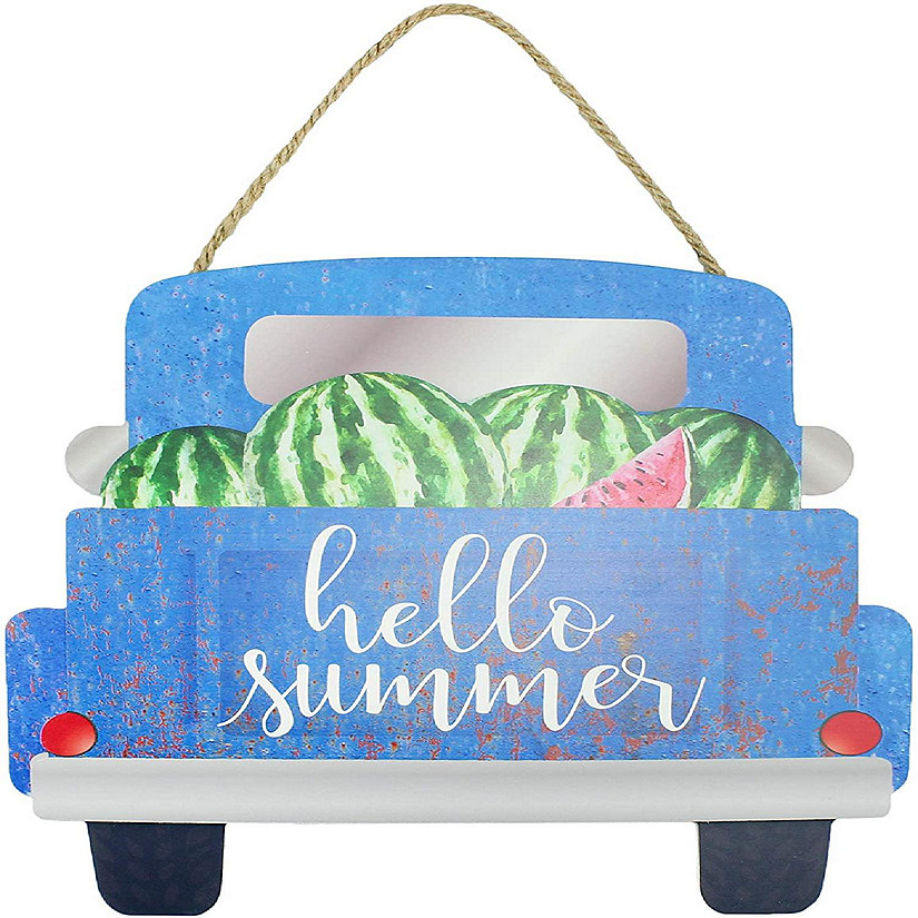 AuldHome Hello Summer Door Sign, Wall Decor Rustic Farmhouse Sign, Pickup Truck Shaped 3D Sign Image