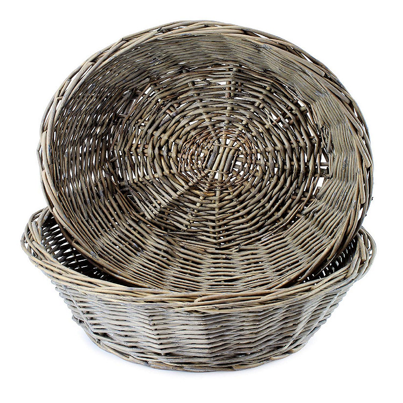 AuldHome Round Bread Baskets (Gray-Washed, 2-Pack), Farmhouse Rustic Woven Wicker Round Basket for Kitchen, Home and Storage Image