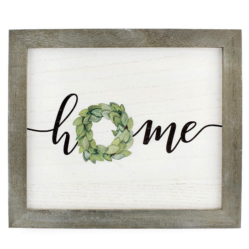 AuldHome Rustic Home Wreath Sign, 10.5 x 12 Inch Farmhouse Style Decorative Wooden Sign Image
