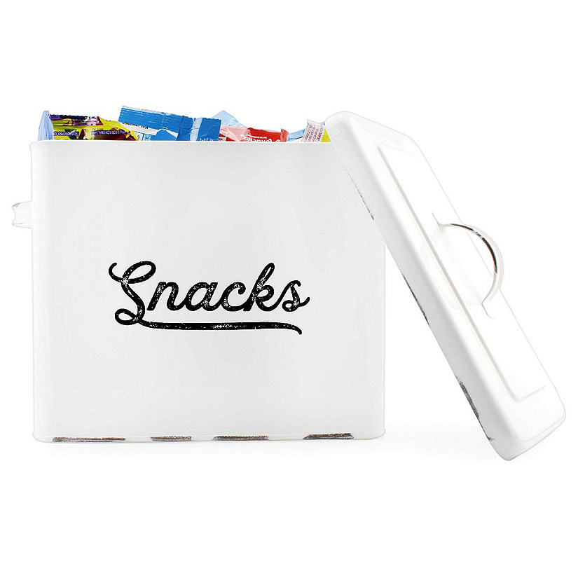 AuldHome Rustic Snack Bin, White Enamelware Snack Container Perfect for Single Serving Snacks Image