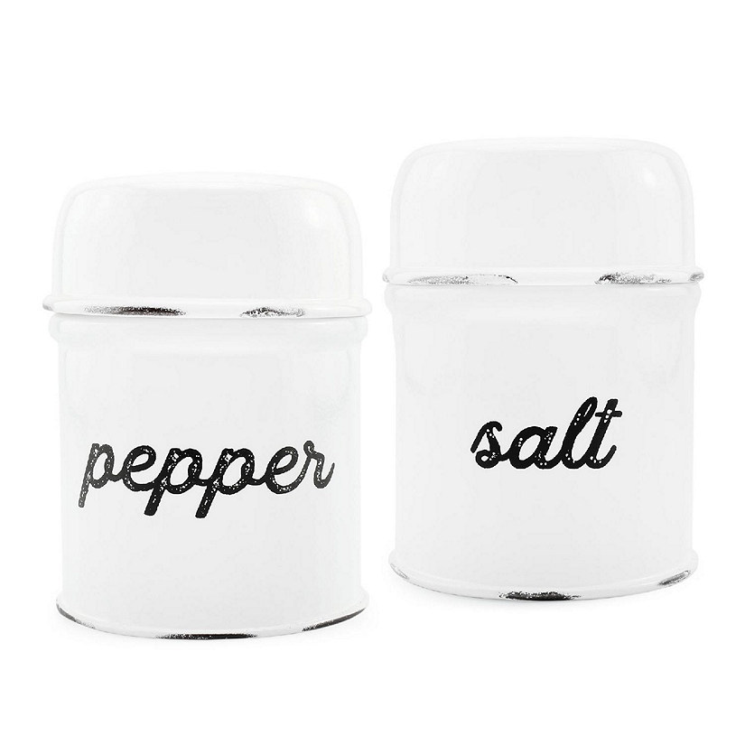 AuldHome Salt and Pepper Shaker Set (White); Rustic Enamelware Retro