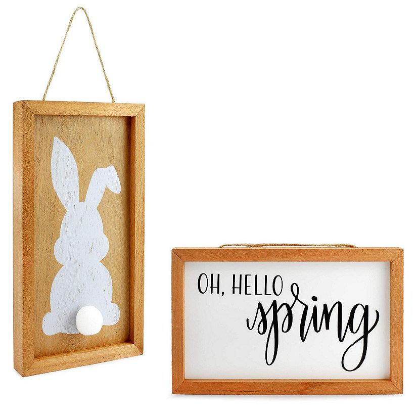 AuldHome Spring Wood Signs (Set of 2); Farmhouse Decor Easter and Spring Door Hanger Seasonal Plaques 10 x 6 Inches Image