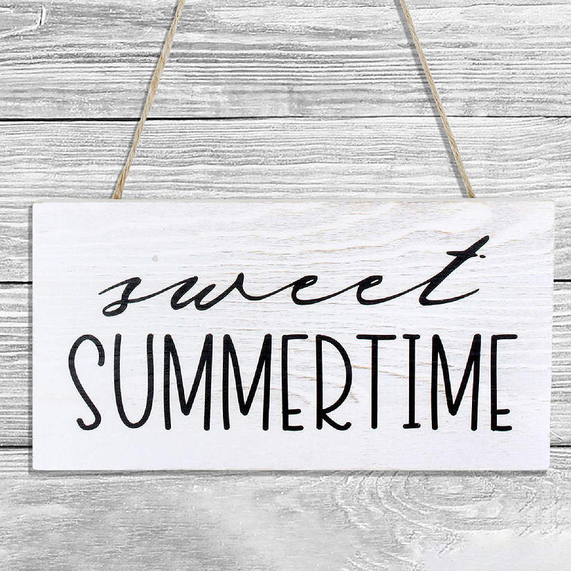 AuldHome Sweet Summertime Wood Sign, Summer Rustic Distressed White Wooden Plaque Image