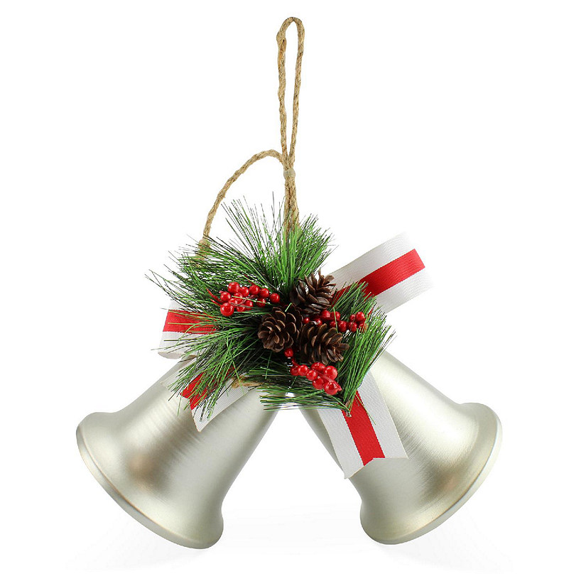 Auldhome Wall Hanging Silver Bells; Vintage Rustic Christmas Bells Door Hanger or Wreath Christmas Decoration Image