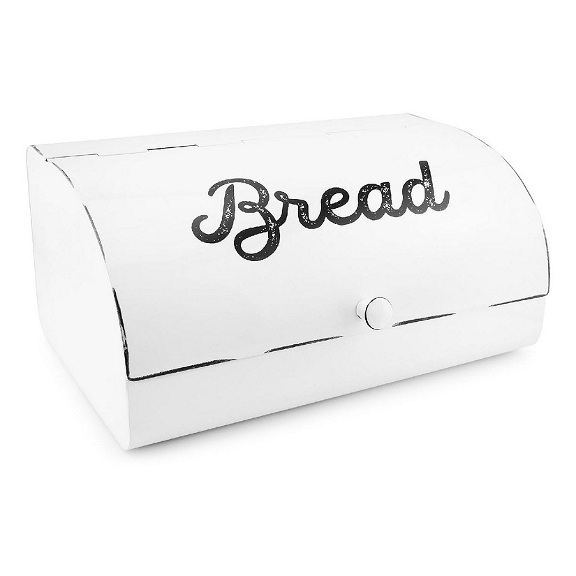 AuldHome White Bread Box; Farmhouse Vintage Enamelware Countertop Bread Bin Image