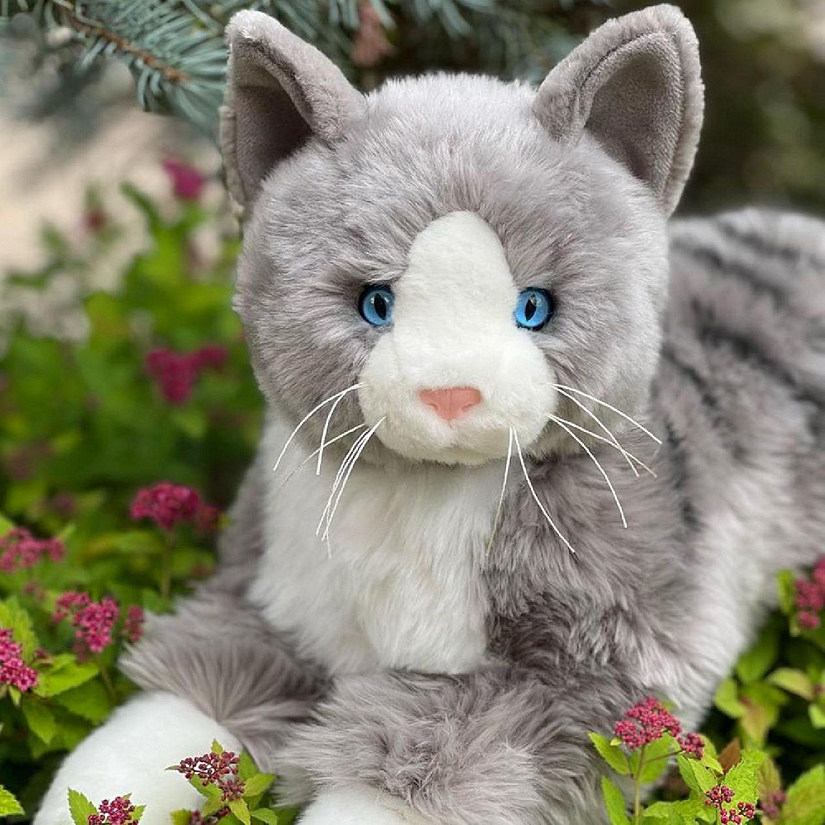 Auswella&#174; Plush Timmy the Tabby Cat: Your 19-Inch Plush Companion- Stuffed Animal Grey Tabby Cat Plushie Image