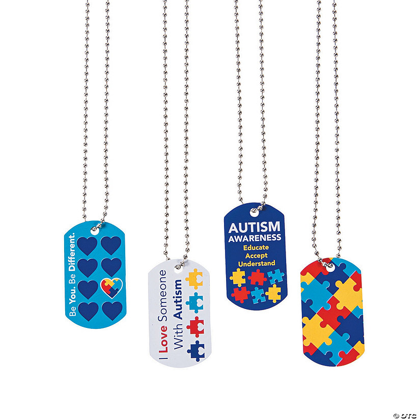 Autism Awareness Dog Tag Necklaces - 12 Pc. Image