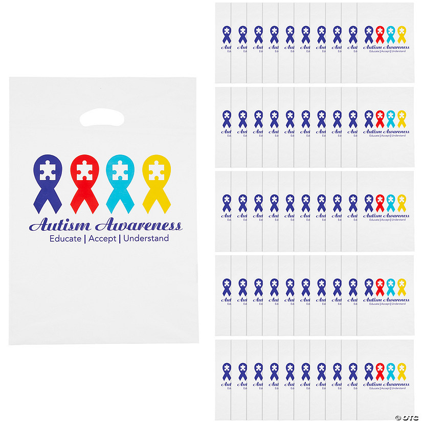 Autism Awareness Plastic Gift Bags with Handle - 50 Pc. Image