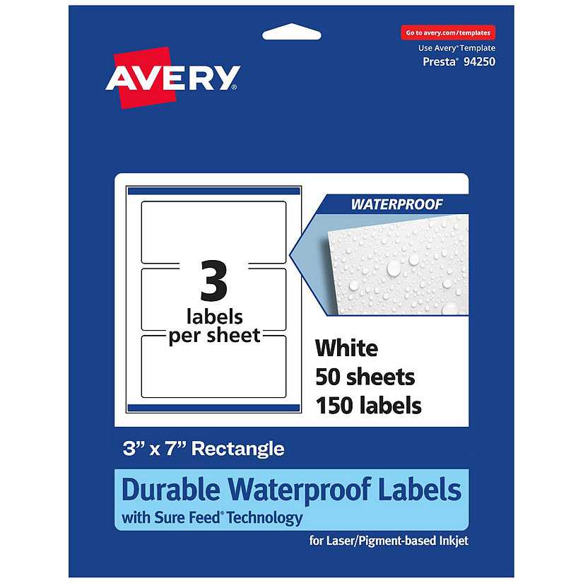 Avery 3" x 7" Waterproof Rectangle Labels, 150 Labels Oriental Trading