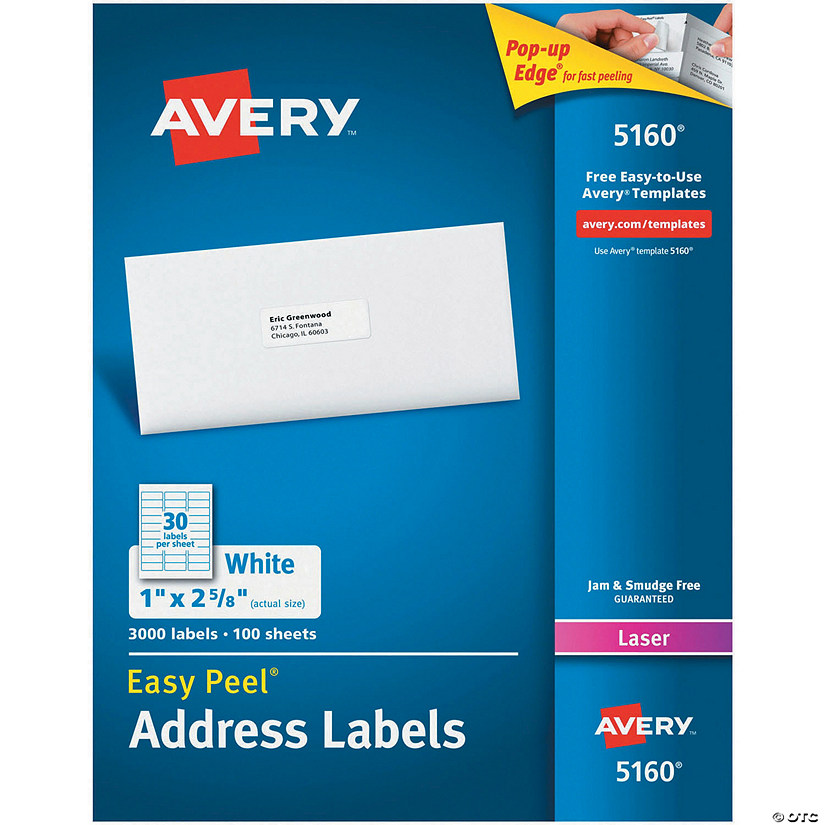 Avery&#174; Easy Peel&#174; Address Labels, Permanent Adhesive, 1" x 2-5/8", 3,000 Labels Image