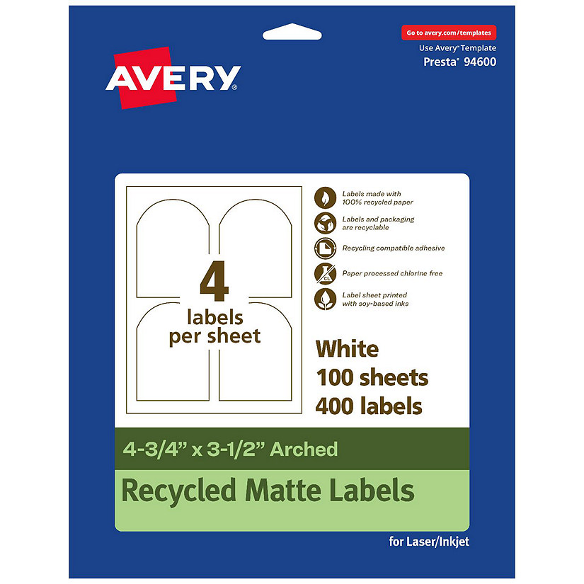 Avery EcoFriendly Arched Labels, 43/4" x 31/2", 400ct Oriental Trading