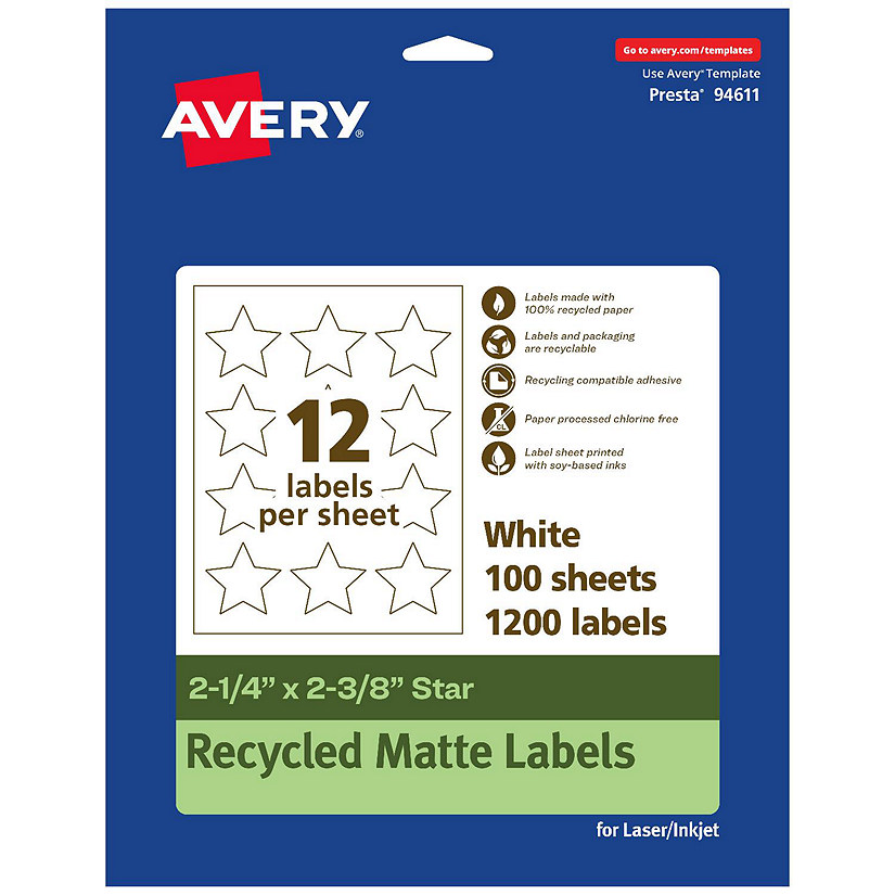 Avery EcoFriendly Star Labels, 2-1/4" x 2-3/8", 1,200ct | Oriental Trading