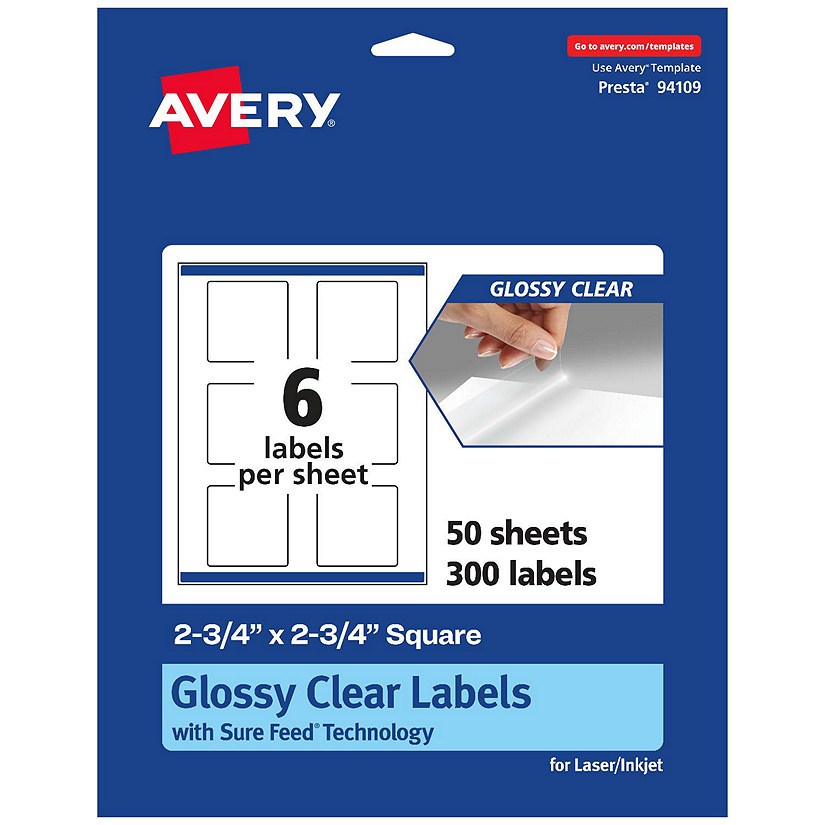 Avery Glossy Clear Square Labels, 2.75