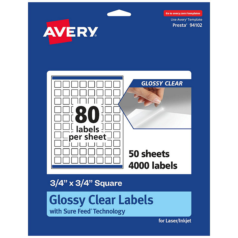 Avery Glossy Clear Square Labels, 3/4" x 3/4", 4,000 Labels | Oriental Trading