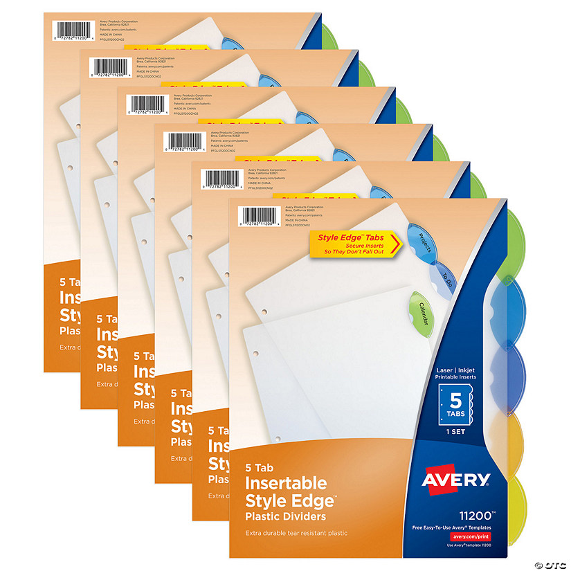 Avery Insertable Style Edge Plastic Dividers, 5-Tab Set, Multicolor, 6 Sets Image