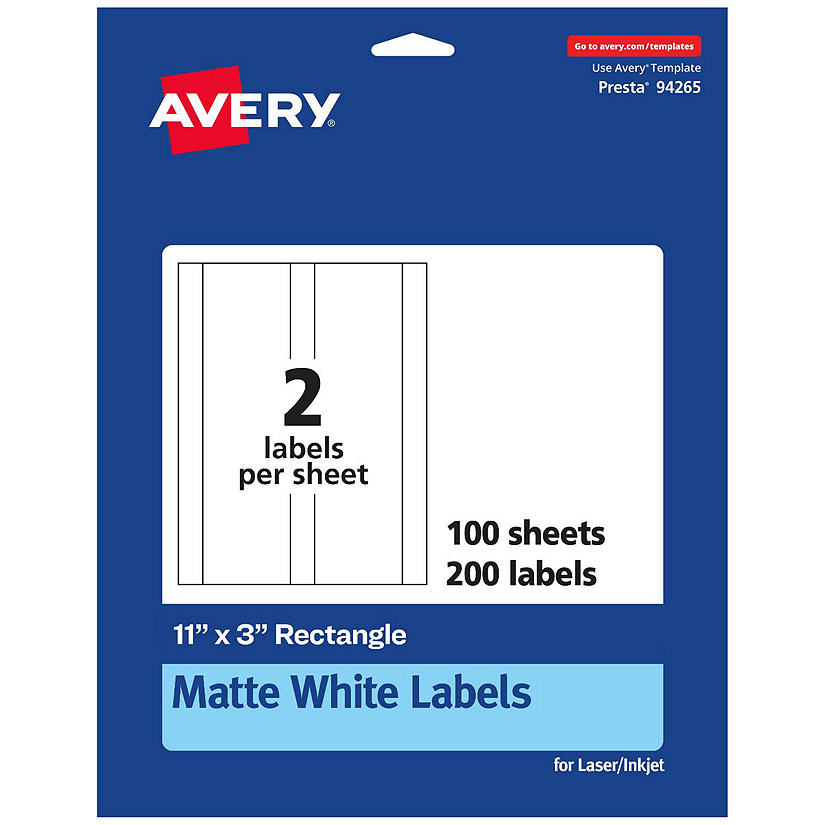 Avery Matte White Rectangle Labels, 11" x 3", 200 Labels Image