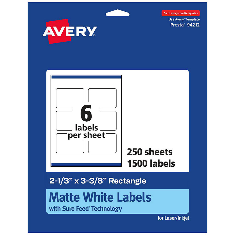 Avery Matte White Rectangle Labels, 2-1/3" x 3-3/8", 1,500 Labels Image
