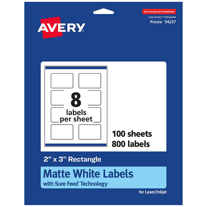 Avery Matte White Rectangle Labels, 2" x 3", 800 Labels Oriental Trading