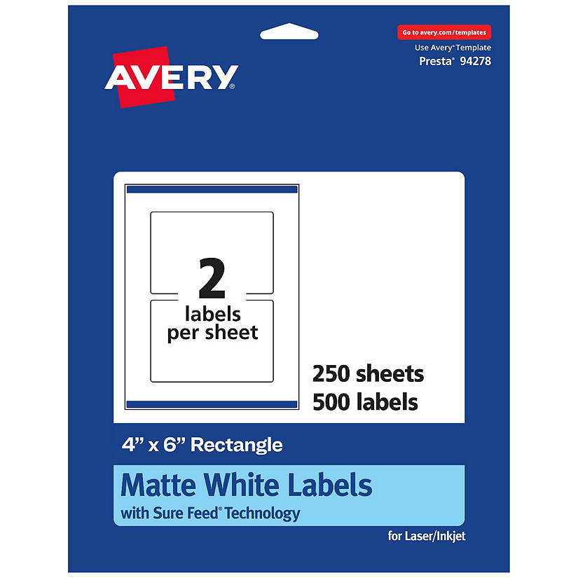 Avery Matte White Rectangle Labels, 4" x 6", 500 Total Oriental Trading
