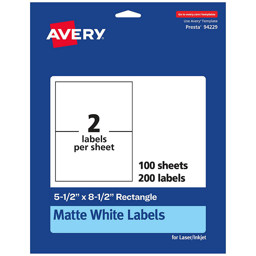 Avery Matte White Rectangle Labels, 51/2" x 81/2", 200 Total