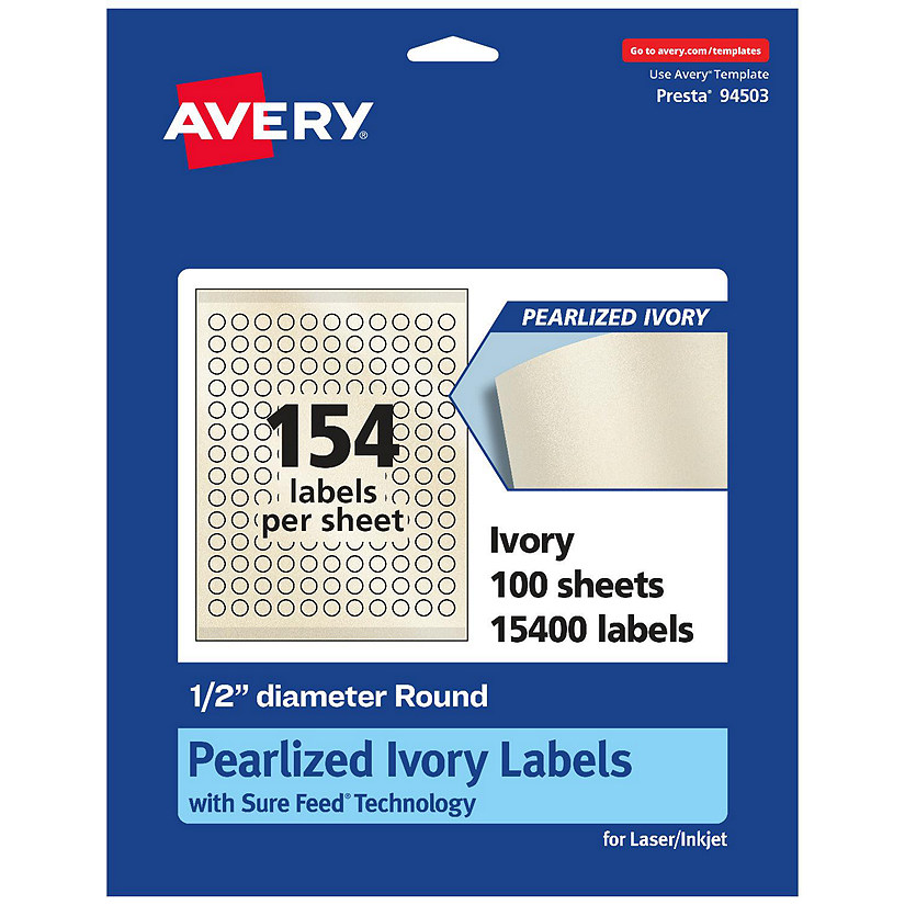 Avery Pearlized Ivory Round Labels, .5" diameter, 15,400ct Oriental