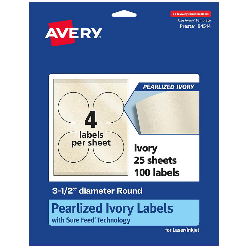 Avery Pearlized Ivory Round Labels, 3.5" diameter, 100ct Oriental Trading