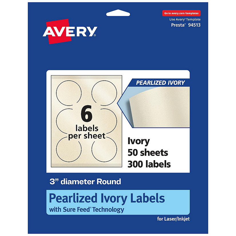 Avery Pearlized Ivory Round Labels, 3" diameter, 300ct Oriental Trading