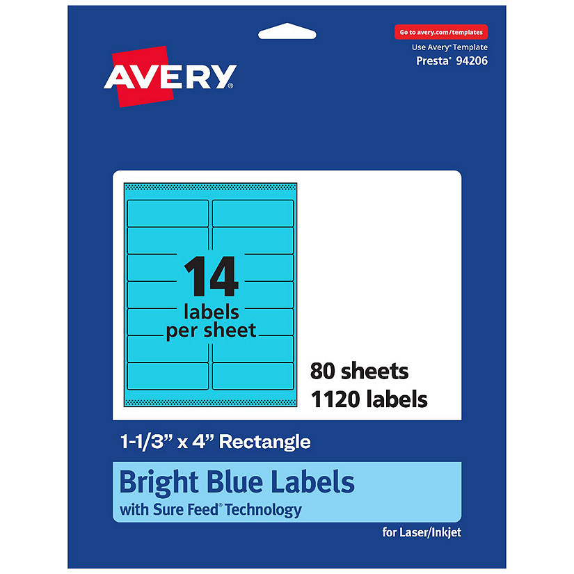 Avery Printable Rectangle Labels, Bright Blue, 1-1/3