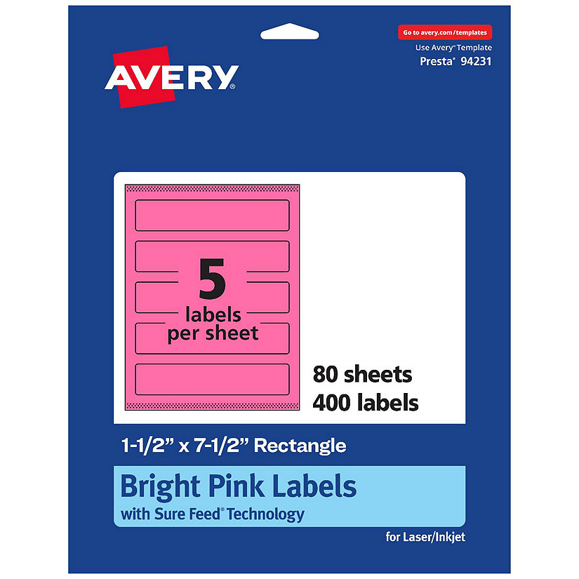 Avery Printable Rectangle Labels, Bright Pink, 1.5" x 7.5", 400ct ...
